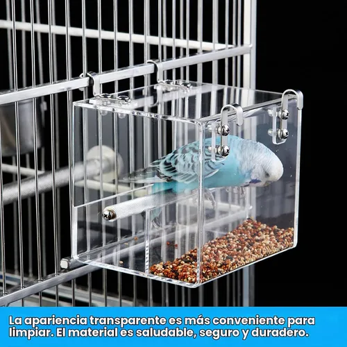 Vista 7 de Comedero para pájaros sin desorden para jaula – Comedero automático para pájaros, contenedor de comida transparente, acrílico sin derrames, jaula