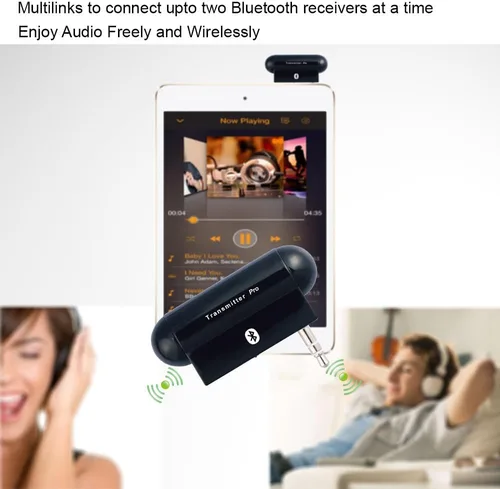 Vista 3 de Alead TxPro - Transmisor de audio estéreo inalámbrico multienlace Bluetooth (A2DP) con enchufe de audio de 0.138 in, para iPod, iPad, Zune, Zen