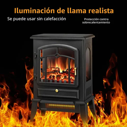 Vista 2 de Xbeauty Estufa Eléctrica de Chimenea de Interior de 22", Calentador de Chimenea Independiente con Brillo de Llama 3D Ajustable, Control