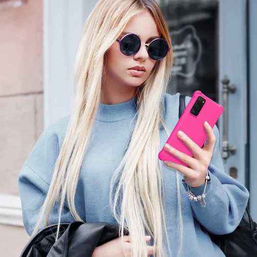Vista 5 de KIOMY Funda rosa intensa con acabado suave para Samsung Galaxy S20 FE 5G, a prueba de golpes, funda protectora de silicona elegante para teléfono