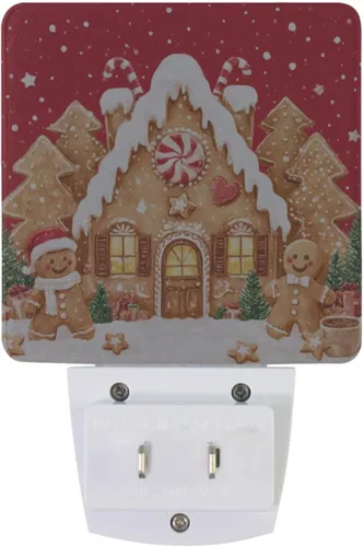 Vista 4 de Vdsrup Christmas Gingerbread Man (2) Night Light Set of 2 Plug-in LED Nightlights Auto Dusk-to-Dawn Sensor Lamp for Adults in Bedroom Bathroom Multi