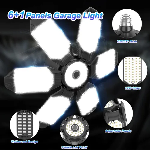 Vista 2 de Bombilla LED de 140 W, luces LED de garaje con rosca de 14000 lúmenes, 6500 K, luces de techo LED brillantes, luces de techo de garaje deformables