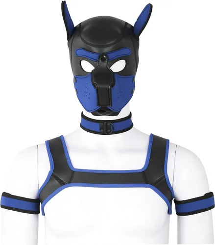 Vista 14 de BaronHong Kit de máscara de cabeza completa de neopreno para perro, disfraz novedoso con cuello y correa Negro