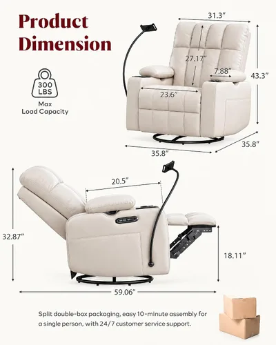 Vista 2 de HOPUBUY Silla reclinable mecedora eléctrica con reposabrazos ajustable
