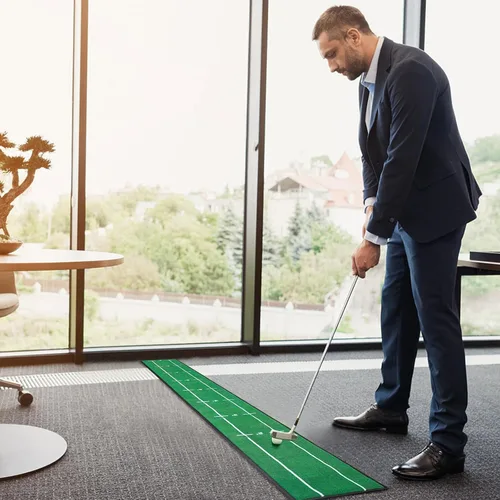 Vista 6 de Alfombrilla de golf para interior y exterior, profesional, práctica de golf, verde, con marcador de distancia, respaldo antideslizante, accesorios