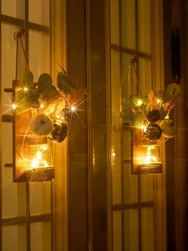 Vista 7 de Anna's Whimsy Paquete de 2 Apliques de Frasco Mason para Decoración de Otoño, Decoración de Pared Rústica con Luces LED de Hadas con Control Remoto