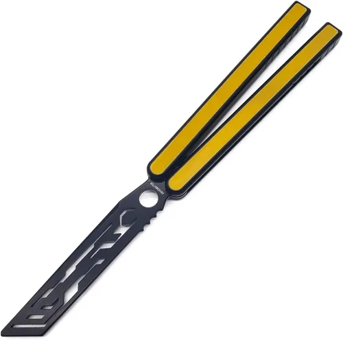 Vista 4 de Cuchillo de mariposa para práctica, cuenta con bujes, asas de aluminio 6061, incrustaciones G10, Tech-Noir hecho a medida (opaca)