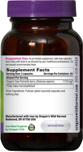 Vista 3 de Oregon's Wild Harvest Saw Palmetto Organic Capsules, 90 cápsulas vegetarianas, 1170 mg