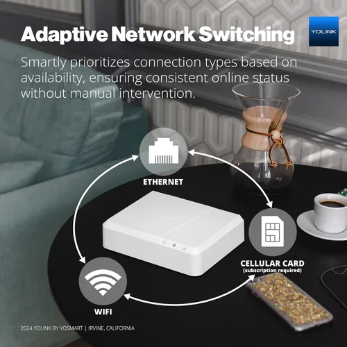 Vista 7 de YoLink Hub 3 Smart Home Gateway: 4G LTE Cellular ($6.99 de tarifa mensual), WiFi, Ethernet, respaldo de batería Instalación Plug & Play sin