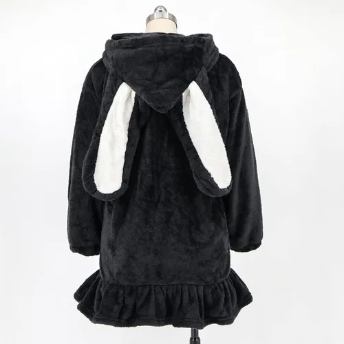 Vista 6 de Sudadera con capucha para mujer, con orejas de conejo, de manga larga, mullida, mullida, con capucha, abrigos