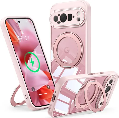 Vista 33 de 【Soporte magnético giratorio de 360°】 Funda para Google Pixel 8A 【Compatible con MagSafe y Pixelsnap】 Funda con soporte de anillo 【Transparente sin