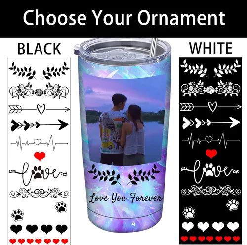 Vista 3 de Vaso personalizado con imagen con tapa y pajita, taza personalizada de 20 onzas, taza de café con texto y foto, taza personalizada de acero 4 Foto
