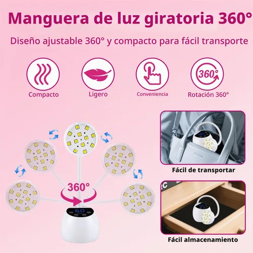 Vista 7 de Lámpara de uñas UV, cuello de cisne inalámbrico de 36 W, lámpara de curación de flash con 3 temporizadores y sensor automático para arte de uñas