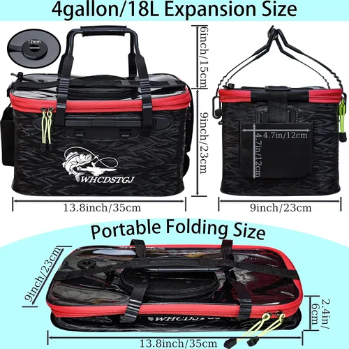 Vista 2 de Cubo de Pesca con Tapa Transparente, Cubo Plegable para Cebo de Pesca, Cubo Multifuncional para Pececillos, Contenedor de Pescado Vivo, Cubo de Negro