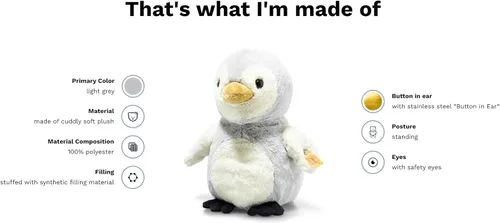 Vista 2 de Steiff Hecho a mano desde 1880 - Peluche de pingüino suave de alta calidad, 8 pulgadas, Lio Pingüino