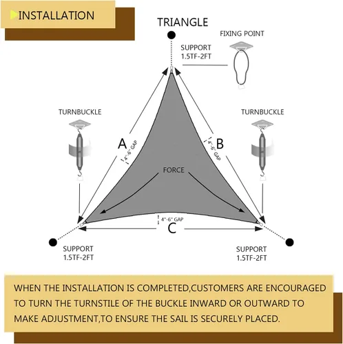 Vista 3 de Coarbor - Toldo tipo vela triangular marrón de 8x8x8 pulgadas con protección UV, ideal para patios y jardines al aire libre, Kit de herramientas