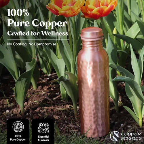 Vista 2 de Botella de agua de cobre puro para beber 34 oz grande - Botella de agua de cobre ayurvédica