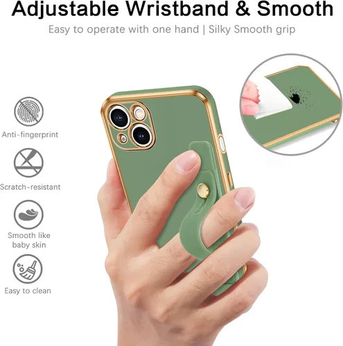 Vista 3 de VENINGO Funda compatible con Apple 14, TPU suave de ajuste delgado con pulsera ajustable, chapado en soporte, resistente a los arañazos, a prueba