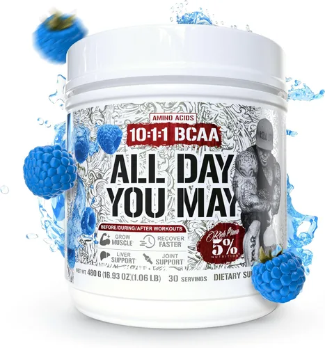 Vista 8 de 5% Nutrition Rich Piana AllDayYouMay BCAA Powder Aminoácidos prémium para intra y después del entrenamiento, EAA, electrolitos Hidratación