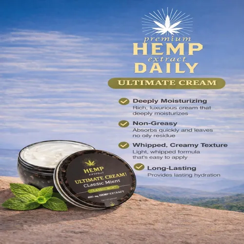 Vista 4 de Earthly Body Premium Hemp Extract Daily Ultimate Cream - Mentol, Argán, Jojoba, Escaramujo - Loción tópica hidratante ligera de rápida absorción
