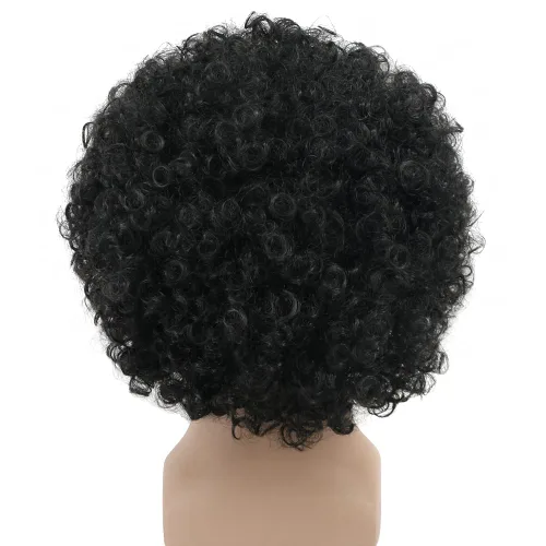 Vista 4 de yuehong Peluca negra corta rizada esponjosa de los años 70 Afro peluca de Negro