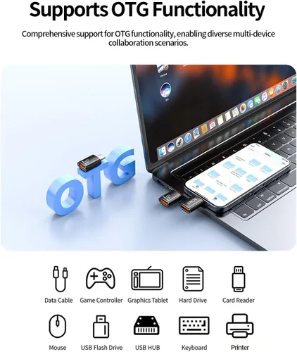 Vista 7 de BOMIE Adaptador USB C a USB, paquete de 10 unidades, 6A 120 W, carga rápida, transferencia de datos de 10 Gbps, USB C macho a USB 3.2 hembra OTG