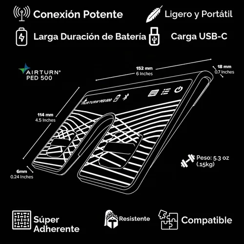 Vista 8 de AirTurn PED 500 - Pedal Bluetooth portátil para cambio de página para iPad, Android, funciona con la mayoría de las aplicaciones