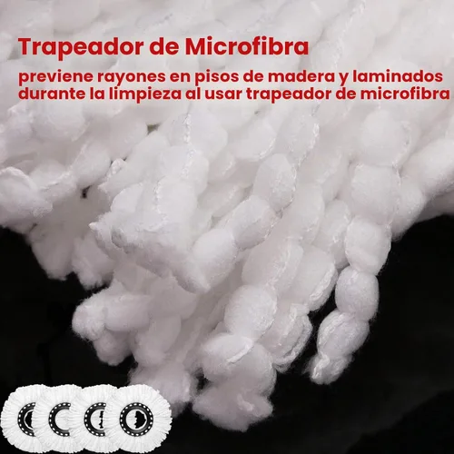 Vista 3 de Cabezal de repuesto para trapeador giratorio 360 con sistemas de juego de escurridor, repuestos de mopa giratoria de microfibra, fácil limpieza