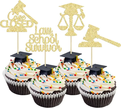 Vista 37 de Gyufise 24 piezas Adornos para pastel de graduación 2026 con purpurina negra, clase de 2026, adornos para magdalenas con gorra de graduación