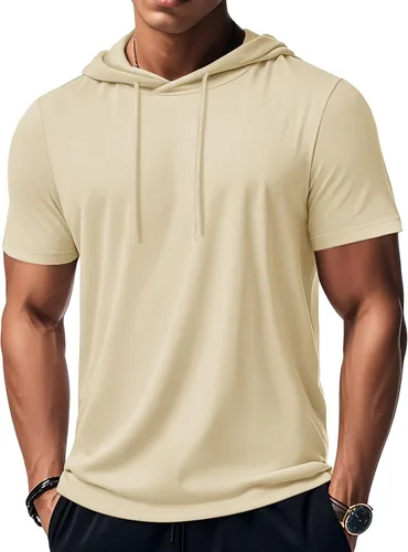 Vista 85 de MAGCOMSEN Sudadera con capucha de algodón de manga corta para hombre, sudadera ligera con capucha