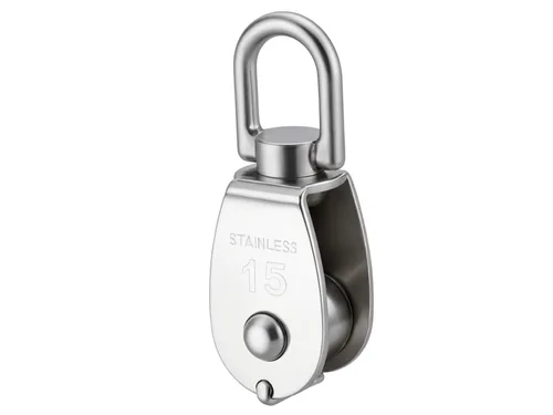 Vista 2 de I-MART Paquete de 12 poleas M15, polea giratoria de acero inoxidable 304, polea de cuerda resistente para elevación, polea de cable para cuerda