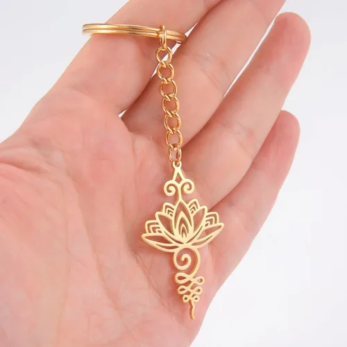 Vista 2 de TEAMER Lotus Keychain Stainless Steel Hollow Lotus Geometric Keyring Simple Jewelry for Women Girls