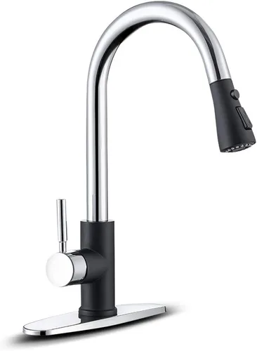 Vista 20 de WEWE Grifo de cocina de acero inoxidable de 14.5 pulgadas de alto con rociador extraíble, grifo de fregadero giratorio de 360° de níquel cepillado