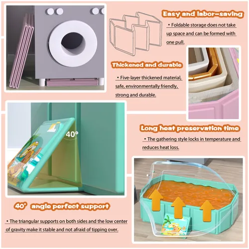 Vista 4 de Bañera plegable para bebés, bandeja de ducha antideslizante portátil para niños, bañera para niños pequeños con tapón de drenaje, piscina de agua