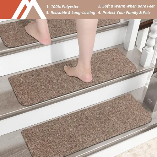 Vista 7 de Cosy Homeer - Alfombra antirresbalante para escaleras, de 30.0 x 8.0 in, para escalones de madera, alfombras para niños y perros, 100% poliéster, 15