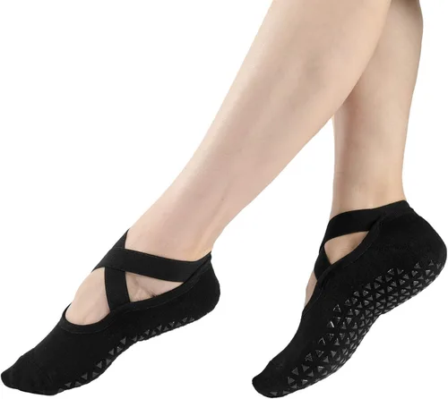 Vista 5 de Pauboland Paquete de 6 calcetines acolchados negros para mujer, antideslizantes, piyo barre, pilates, ballet, yoga, con agarres, talla 4-9
