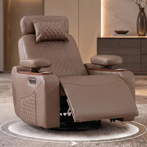 Vista 7 de Silla reclinable giratoria eléctrica para sala de estar, marrón Camel marrón