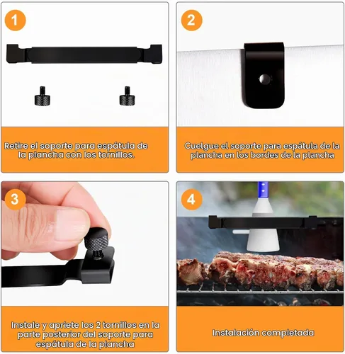 Vista 4 de Soporte para espátulas de parrilla, estante de herramientas de parrilla ajustable de acero inoxidable para Blackstone, Camp Chef, Royal Gourmet
