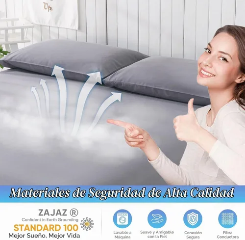 Vista 6 de Grounding Sheet Tamaño Queen - 95% Algodón Orgánico + 5% Fibra de Plata Pura, Ropa de Cama Conectada a la Tierra (60"x 80"x 13" Gris) Ajustable
