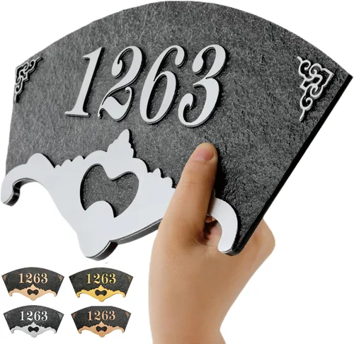 Vista 9 de Placa de dirección personalizada, placa de letrero de número de casa tallada a mano, números de dirección personalizados para entrada exterior