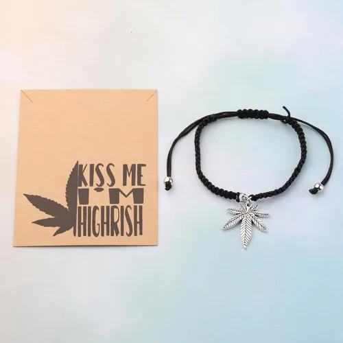 Vista 6 de TGBJE Pulsera de hoja de cannabis para amantes del cannabis, regalo Kiss Me I'm Highrish, pulsera de marihuana, regalo de marihuana, joyería