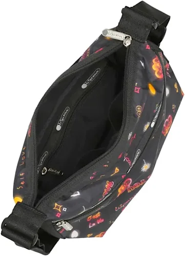 Vista 4 de LeSportsac Stay True Bolso cruzado pequeño estilo hobo estilo 3709color E481, palabras de estilo pop art empoderadoras con efecto de teñido anudado