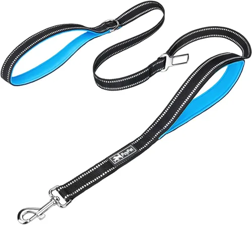 Vista 8 de PoyPet Correa para perro de 5 pies – reflectante 3M – 2 asas acolchadas – cinturón de seguridad funcional para automóvil (negro)
