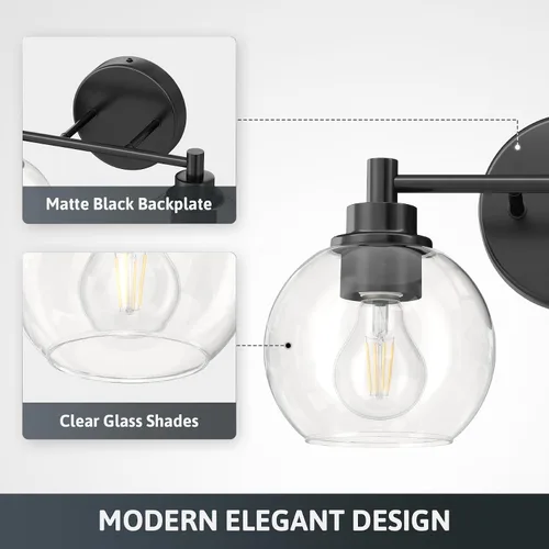 Vista 3 de VONLUCE Accesorios de iluminación de baño, luz de tocador de baño de 2 luces con pantallas de vidrio globo E26, luces de tocador para dormitorio