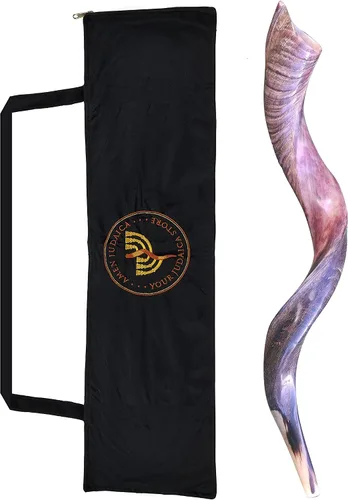 Vista 2 de Amen Judaica Yemenite Kudu Horn Shofar mitad pulida natural 28-30 pulgadas más bolsa