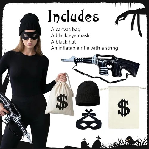 Vista 4 de 4 piezas de ametralladora inflable, accesorios de disfraz de bandido