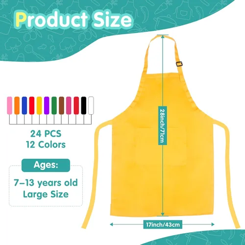 Vista 3 de Juego de 24 delantales para niños de 12 colores, XL para niños de 7 a 13 años, delantales de chef para niños, pintura para cocina, cocina, hornear