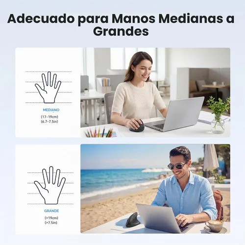 Vista 7 de TECKNET Ratón Ergonómico, Ratones Verticales Recargables 2.4G+Bluetooth 6 DPI Ajustables, Ratón Óptico Inalámbrico para Túnel Carpiano Mano Derecha