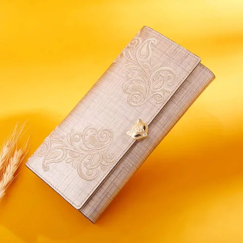 Vista 6 de Carteras de mano de cuero para mujer con triple pliegue carteras grandes