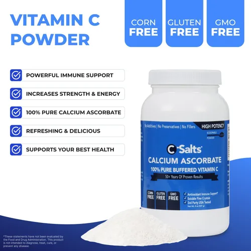 Vista 6 de C-Salts Polvo de vitamina C de ascorbato de calcio puro, bebida en polvo tamponada no ácida sin azúcar para apoyo inmunológico, protección